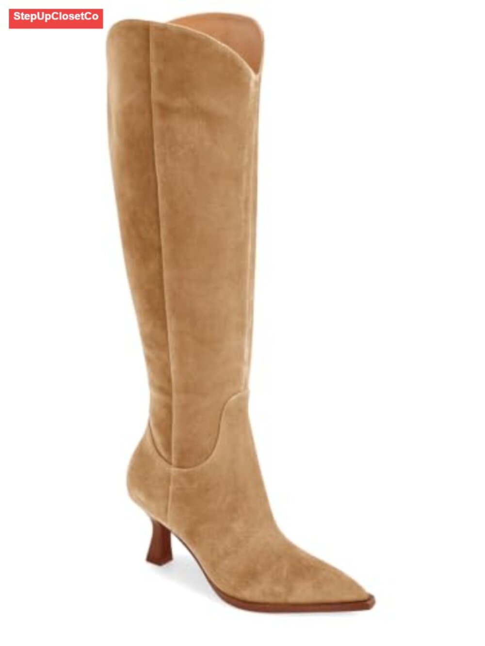 Womens Wide Calf Knee High Boots Kitten Heel Pointed Toe Tall Boots Side Zipper